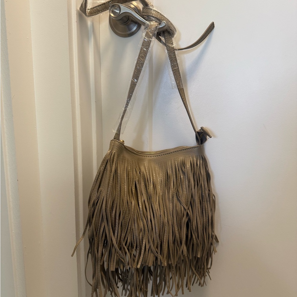 Fringe Leather Shoulder Bag - Tan Brand New with tags